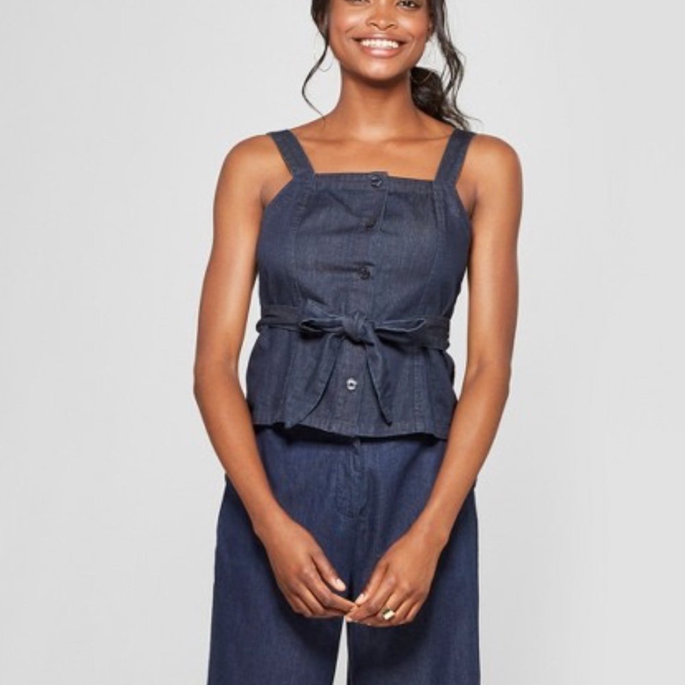 Button front denim tank Sz L
